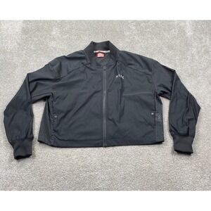 Nike Womens Black Mesh Panel Cropped Bomber Jacket Full Zip Activewear Size M